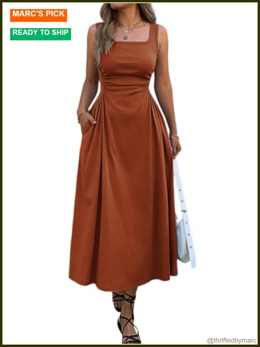 Square Neck Sleeveless Fitted Stretch Cotton Maxi Dress